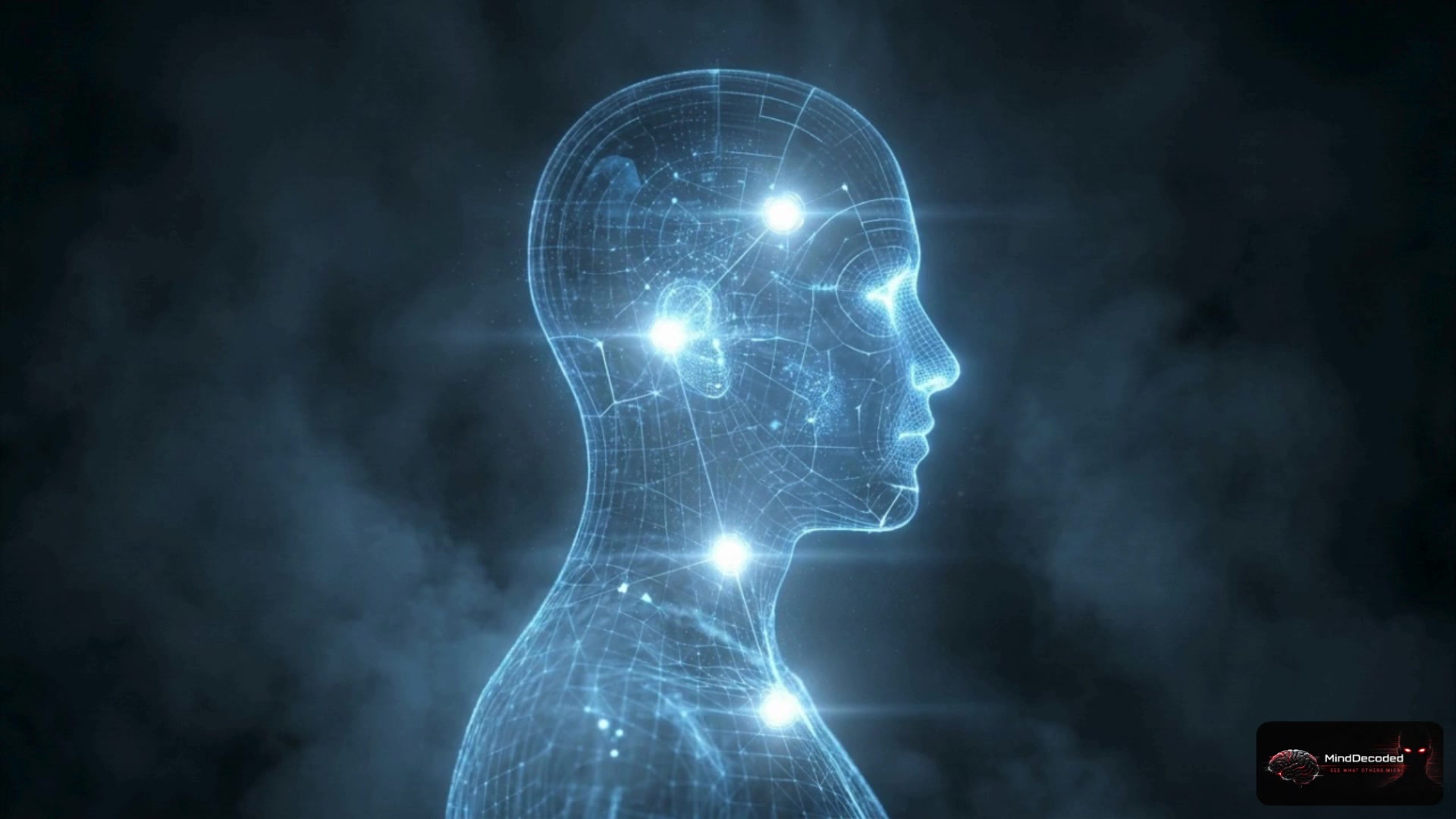 A luminous digital human profile representing the mapping of another person’s emotions